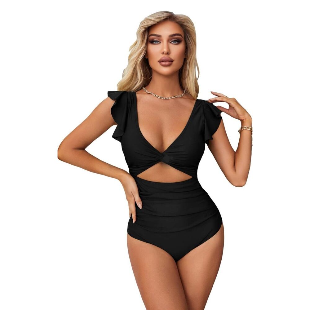 Women's Black Cutout One-Piece Swimsuit - Brand